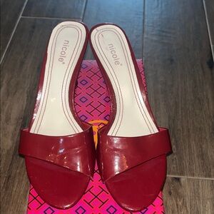 Nicole Red Patent Open-Back Slide Mules